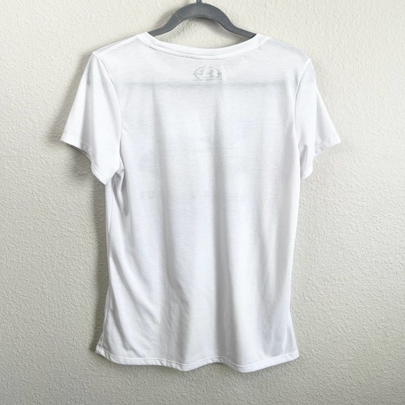 Under Armour T-shirt Womens M White Short Sleeve Logo Loose Heatgear Athleisure - Picture 3 of 4